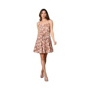 Women's Spaghetti Strap Tie Waist Tiered Fit and Flare Floral Mini Dress